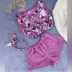 Crop Top Pajama Set Cozy Shorts Shirt Trendy Loungewear Women & Girls Sleepwear